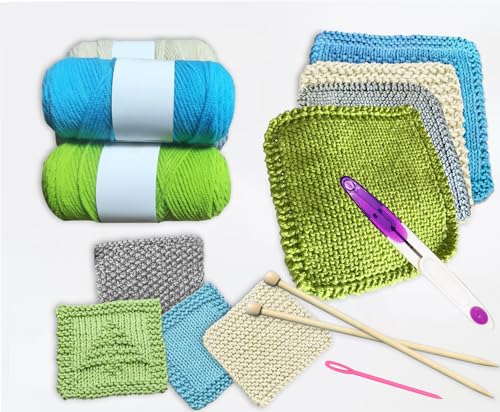 Anfänger-Strickset für Erwachsene - Erstellen Sie 4 Geschirrtücher & 4 Untersetzer, All-in-One-Strickset für Anfänger, Set mit Baumwollgarn, Bambusnadeln und 8 Mustern, handgefertigtes Geschenk für Anfänger-Strickset für Erwachsene - Erstellen Sie 4 Geschirrtücher & 4 Untersetzer, All-in-One-Strickset für Anfänger, Set mit Baumwollgarn, Bambusnadeln und 8 Mustern, handgefertigtes Geschenk für von Kaaper