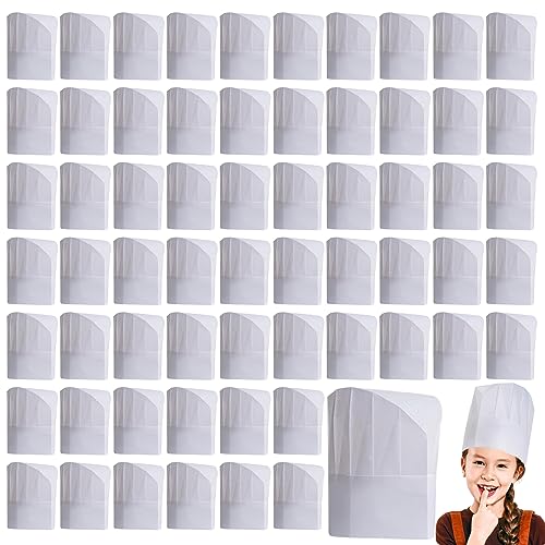 Kabcifea Kochmützen für Kinder, Einweg-Kochhüte, 20,3 cm, weißes Papier, nicht gewebt, Kochmützen, Küchenchef-Kappen für Kinder, Kochen, Backen, Partyzubehör, Zuhause, Küche, Schule, 100 Stück von Kabcifea