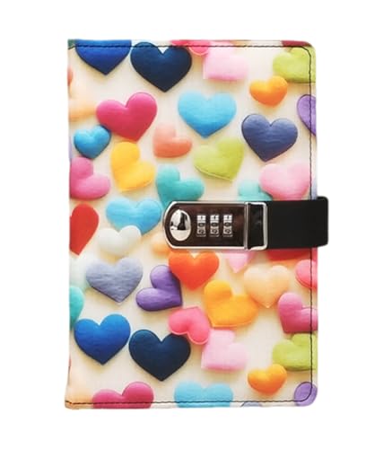 Cheerlife A5 Tagebuch mit Passwort Herz Notizbuch für Geschenke Notizblock Reisetagebuch mit Zahlenschloss 260 Seiten Liniertes Papier (Bunte Liebe) von Kabelife