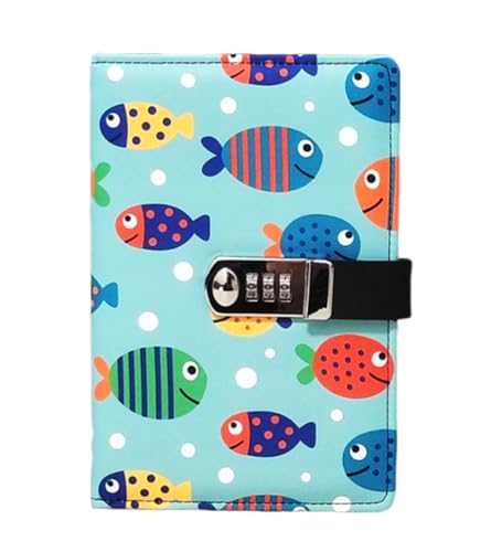 Cheerlife A5 Tagebuch mit Passwort Herz Notizbuch für Geschenke Notizblock Reisetagebuch mit Zahlenschloss 260 Seiten Liniertes Papier (Fisch) von Kabelife