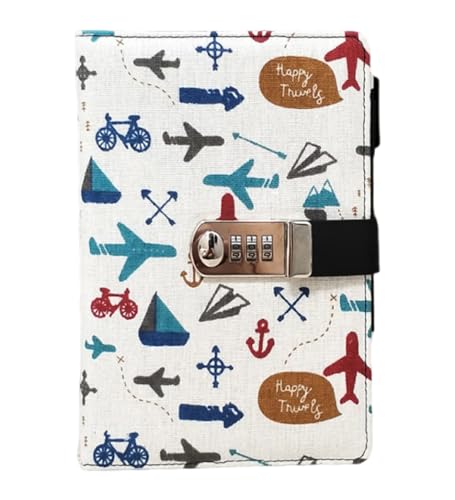 Cheerlife A5 Tagebuch mit Passwort Herz Notizbuch für Geschenke Notizblock Reisetagebuch mit Zahlenschloss 260 Seiten Liniertes Papier (Flugzeug) von Kabelife