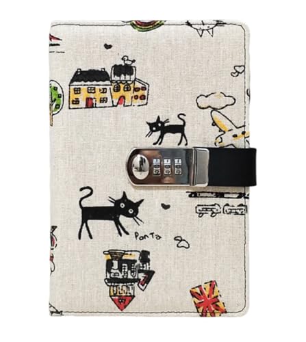 Cheerlife A5 Tagebuch mit Passwort Herz Notizbuch für Geschenke Notizblock Reisetagebuch mit Zahlenschloss 260 Seiten Liniertes Papier (Katzen) von Kabelife