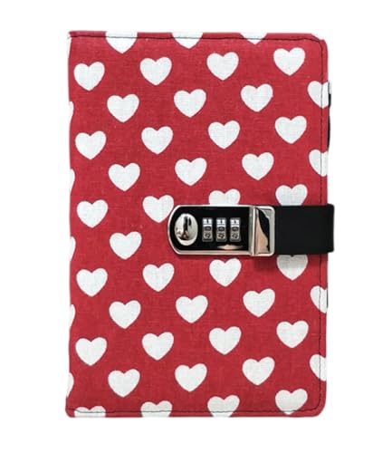 Cheerlife A5 Tagebuch mit Passwort Herz Notizbuch für Geschenke Notizblock Reisetagebuch mit Zahlenschloss 260 Seiten Liniertes Papier (Rot Liebe) von Kabelife