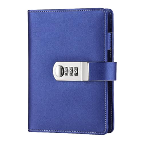 Kabelife Tagebuch mit Schloss A6 Glänzt Einfarbig Notizbuch mit Passwort Leder Notizblock Reisetagebuch mit Zahlenschloss nachfüllbar Ringbuch(Dunkelblau) von Kabelife
