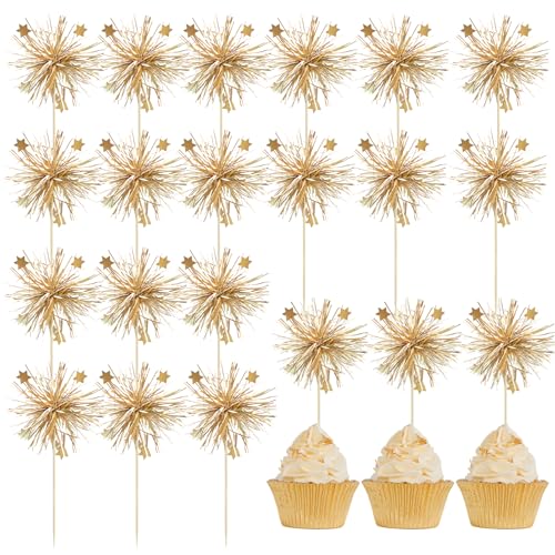 Kabwea 20 Stück Folien Feuerwerk Cupcake Topper, Happy Birthday Kuchendeckel, Glitzer Tinsel Blumen, Cupcake Topper, Tortendeko Junge, Dekorationen Gold Kabwea 20 Stück Folien Feuerwerk Cupcake Topper, Happy Birthday Kuchendeckel, Glitzer Tinsel Blumen, Cupcake Topper, Tortendeko Junge, Dekorationen Gold von Kabwea