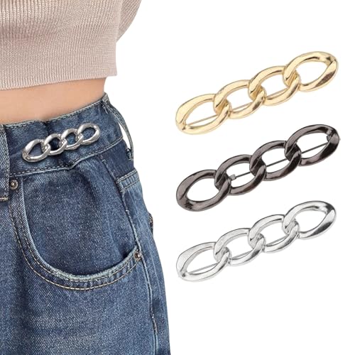 Kabwea 3er-Pack Schmale Jeans-Dekoclips Aus Metall, Hosenbund Enger Machen, Hosen Enger Machen Clip (Gold/Silber/Schwarz) von Kabwea