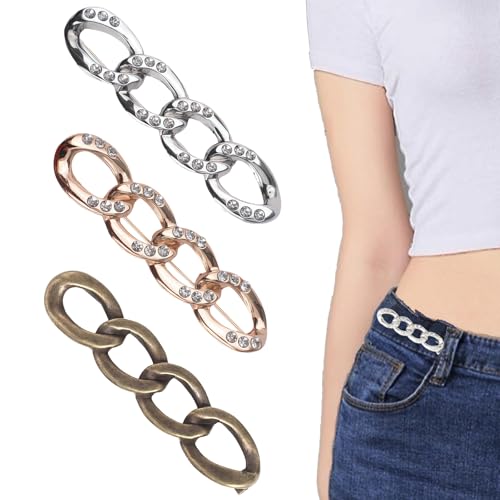 Kabwea 3er-Pack Schmale Jeans-Dekoclips Aus Metall, Hosenbund Enger Machen, Hosen Enger Machen Clip (Golddiamant/Silberdiamant/Gun Black) von Kabwea