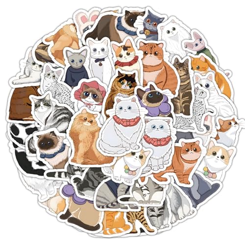 Kabwea 60 Stück Süße Cartoon-Katzenaufkleber, Sticker Aesthetic, Katzen Sticker von Kabwea