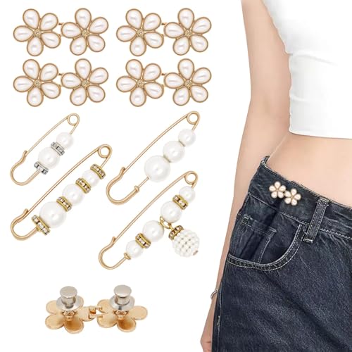 Kabwea 8 Stück Hosenbund-Straffer Perlenknöpfe Pins für weite Jeans, Hosen Enger Machen Clip, Hosenbund Enger Machen, Waist Clip von Kabwea