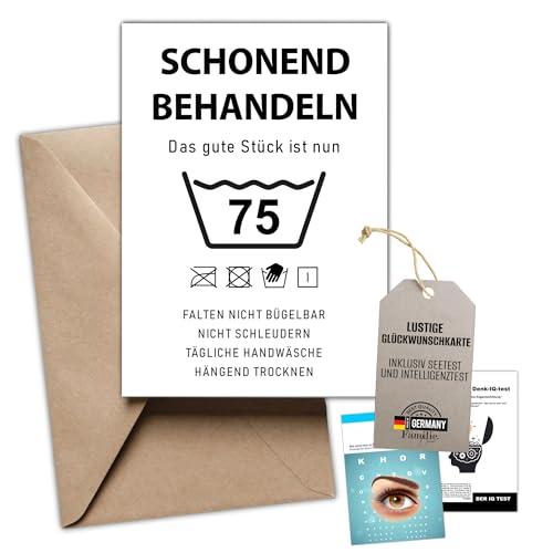 Kackspecht Lustige Geburtstagskarte 75. Geburtstag Karte mit Umschlag inkl. Intelligenztest | Schonend Behandeln | Witzige | Hochwertiger Druck – Originelle Geschenkidee für Männer & Frauen Kackspecht Lustige Geburtstagskarte 75. Geburtstag Karte mit Umschlag inkl. Intelligenztest | Schonend Behandeln | Witzige | Hochwertiger Druck – Originelle Geschenkidee für Männer & Frauen von Kackspecht