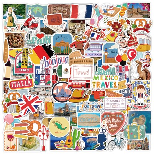 100 Stücke Reise Sticker Set, Vintage Retro Vinyl Aufkleber für Koffer Laptop Helm Motorrad Skateboard Auto Fahrrad Computer 100 Stücke Reise Sticker Set, Vintage Retro Vinyl Aufkleber für Koffer Laptop Helm Motorrad Skateboard Auto Fahrrad Computer von Kaderas