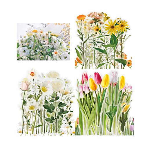 120 Stück Blumen Scrapbooking Aufkleber Sticker Vintage Stickerbögen PET Transparente Naturthemen Pflanzen Aufkleber für Fotoalbum Sammelalbum Notizbuch Tagebuch Laptops DIY Dekoration (A) von Kaderas