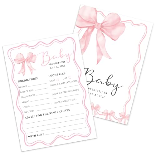 25 x Baby-Vorhersagekarten, Babyparty-Party-Spiele, Ratschläge (rosa Schleife) von Kaderas