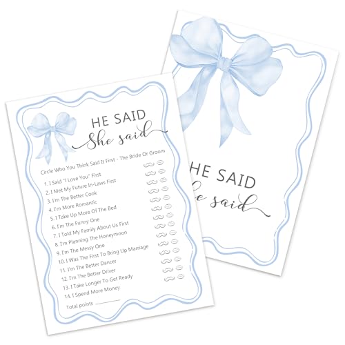 Kaderas Hen Party Games Cards, He Said She Said Funny Party Accessories, 30 Bridal Shower Games Cards (Blue Bow) von Kaderas