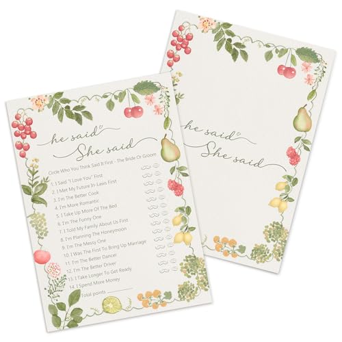 Kaderas Hen Party Games Cards, He Said She Said Funny Party Accessories, 30 Bridal Shower Games Cards (Fruit) von Kaderas