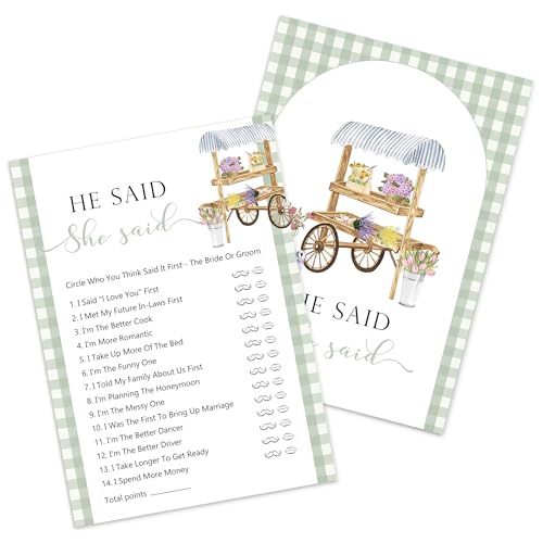 Kaderas Hen Party Games Cards, He Said She Said Funny Party Accessories, 30 Bridal Shower Games Cards (Locally Grown) von Kaderas