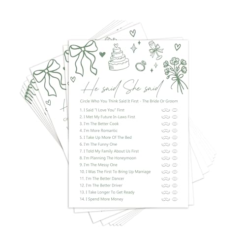 Kaderas Hen Party Games Cards, He Said She Said Funny Party Accessories, 30 Bridal Shower Games Cards (Minimalism Green) von Kaderas