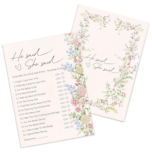 Kaderas Hen Party Games Cards, He Said She Said Funny Party Accessories, 30 Bridal Shower Games Cards (Retro Flower) von Kaderas