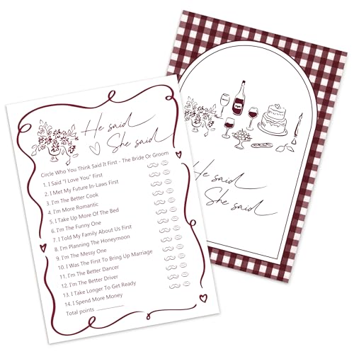 Kaderas Hen Party Games Cards, He Said She Said Funny Party Accessories, 30 Bridal Shower Games Cards (Rustic Wave Border) von Kaderas