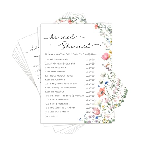 Kaderas Hen Party Games Cards, He Said She Said Funny Party Accessories, 30 Bridal Shower Games Cards (Wild Flower) von Kaderas