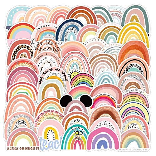 Regenbogen Aufkleber für Kinder, Graffiti Rainbow Sticker Set 50 Stück, Wasserdicht Niedliche Vinyl Cartoon Aufkleber Decals für Fahrrad Laptop Gepäck Skateboard Scrapbook Reisekoffer Auto von Kaderas