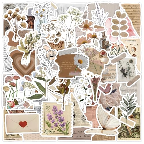 Vintage Sticker Aesthetic Aufkleber 60 Stücke, Retro Vinyl Aufkleber für Kindle Scrapbook Laptop Helm Koffer (D) von Kaderas