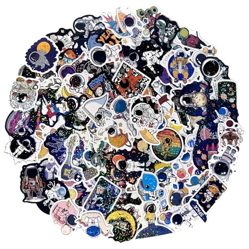 Weltraum Sticker Planeten Aufkleber, 100 Stück Glitzer Galaxy Weltall Vinyl Aufkleber Space Explorer Stickers für Laptop Skateboard Fahrrad Koffer Helm von Kaderas