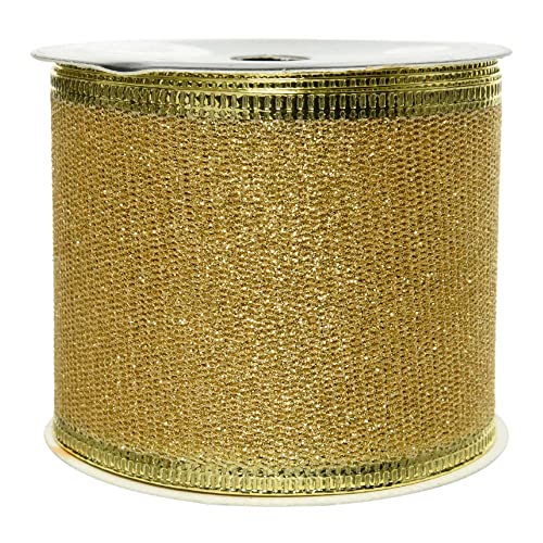 Goldband 63mm x 2,7m Rolle Netzband mit Glitzerband Weihnachtsband Geschenkband Gold von Kaemingk