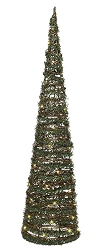 Kaemingk dekorative LED-Leuchtpyramide LED warmweiß Weidengeflecht mit Kunsttanne und Goldglitzer in verschiedenen Größen batteriebetrieben mit Timerfunktion (groß ca. 90 cm hoch), Grün von Kaemingk