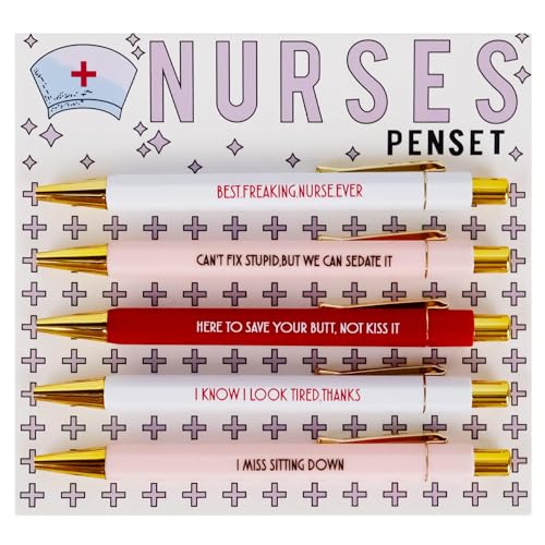 Kaempe Lustige Stifte für Krankenschwestern, 5 Stück, motivierende Stillstifte, Stillstifte-Set, täglicher Kugelschreiber mit schwarzer Tinte, Stift mit inspirierenden Zitaten für Kollegen, Geschenke Kaempe Lustige Stifte für Krankenschwestern, 5 Stück, motivierende Stillstifte, Stillstifte-Set, täglicher Kugelschreiber mit schwarzer Tinte, Stift mit inspirierenden Zitaten für Kollegen, Geschenke von Kaempe