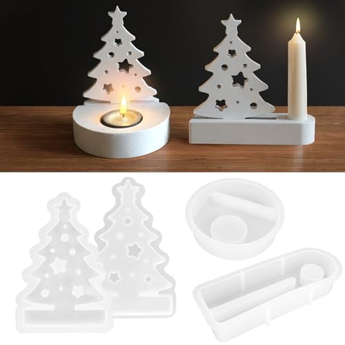 Silikonformen Gießformen Weihnachten 4 Stück,Gießformen Silikon Mit Sockel, Silikonform Kerzenhalter,Silikonform Tannenbaum,weihnachtsbaum DIY Geschenke von Kaempe