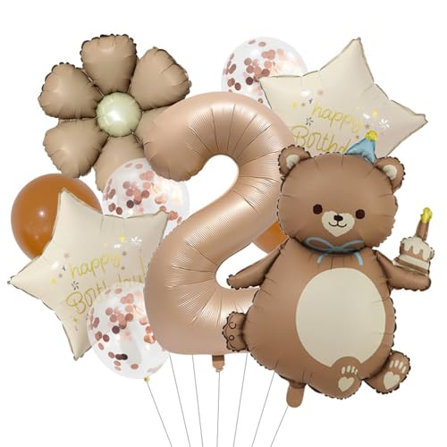 Bär Geburtstagsdeko 2 Jahr Junge, Luftballon 2. Geburtstag Junge Mädchen, Bären Deko Geburtstag 2-Jahre Set mit Bäre Folienballon und Stern Helium Ballons, Ballondekorationen für Kinder (Braun-2 Jahr) Bär Geburtstagsdeko 2 Jahr Junge, Luftballon 2. Geburtstag Junge Mädchen, Bären Deko Geburtstag 2-Jahre Set mit Bäre Folienballon und Stern Helium Ballons, Ballondekorationen für Kinder (Braun-2 Jahr) von Kaezuy