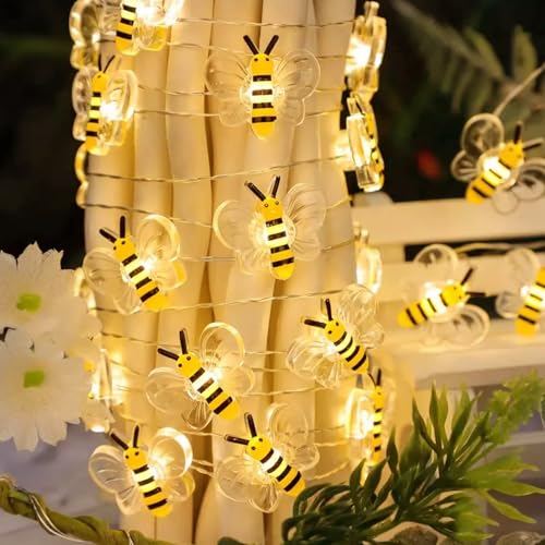 Biene Lichterkette, 2M 20LED Lichterkette Bienen Batteriebetrie, Biene Lichterkette für Innen und Außen, Lichterkette Bienen Deko Gartendeko für Balkon Hochzeit Party Geburtstagsdeko (Bienen-2M20LED) von Kaezuy