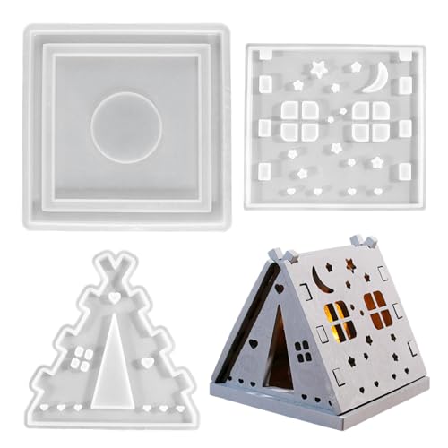 Kaezuy 3D Silikon Haus Gießformen Set Mit 3 Größen Für Kerzenständer Gipsdekoration DIY Handwerk Deko Mehrstufige Miniaturlandschaften von Kaezuy