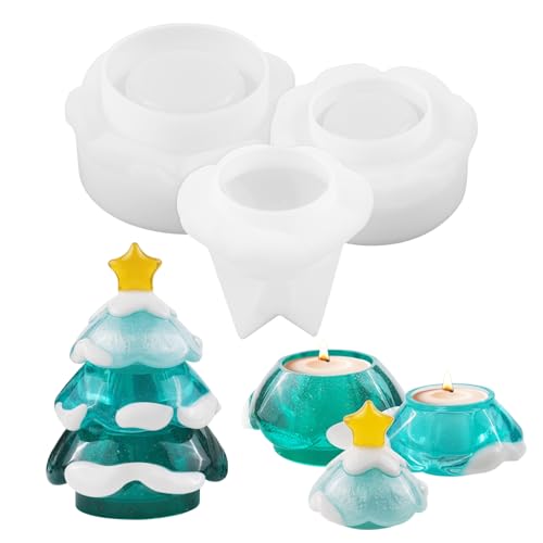 Kaezuy 3D Weihnachtsbaum Silikonformen Set Mit Deckel Kerzenhalter Gipsformen für Kerzenherstellung Basteln und Handwerk Weihnachtsdekoration von Kaezuy