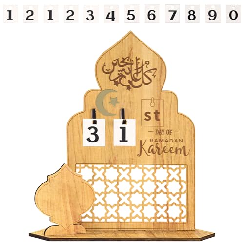 Kaezuy Ramadan DIY Holz Countdown Kalender Geschenke für Zuhause und Kinder Mit 30 Fächern (B) von Kaezuy