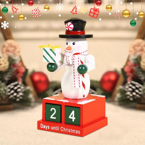 Kaezuy Weihnachts-Countdown-Kalender Holz Adventskalender 2024 mit Elch Weihnachtsmann Schneemann, Tischweihnachten für Zuhause Büro (B) von Kaezuy
