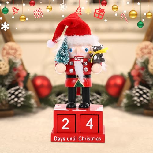 Kaezuy Weihnachts-Countdown-Kalender Holz Adventskalender 2024 mit Elch Weihnachtsmann Schneemann, Tischweihnachten für Zuhause Büro (C) von Kaezuy