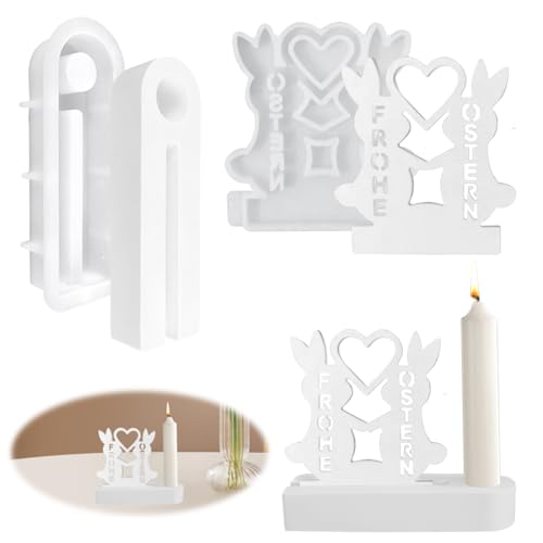 Ostern Silikonformen Kerzenhalter Kaninchen Gießformen Kerzenhalter mit Sockel, Ostern Hase Silikon Kerzenformen, DIY Hasenform Giessform für Kerzenständer Stabkerzen Teelichter (Stil L) von Kaezuy