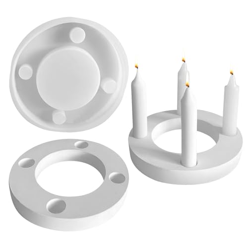 Runde Silikonformen Kerzenhalter Mit 4 Löcher, Silikon Stabkerze Gießformen Kerzenhalter, 4 Loch Hohlringform Silikonformen Gießform, DIY Gipsformen Zum Gießen für Stabkerzen Und Teelichter (White) von Kaezuy