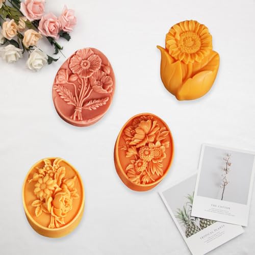 Silikonform Blumen, Silikonformen Kerzen Blumen DIY Kerzenform Gießformen, Frühlingsdeko Silicone Mold, Kerzen-Gießen Formen für Duftkerzen, Seifen, Gips Harzhandwerk (4pcs) von Kaezuy