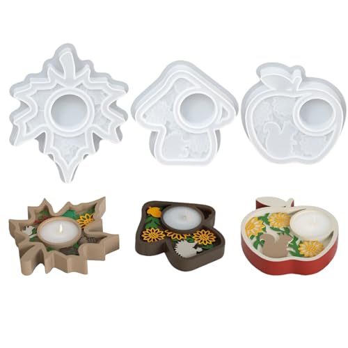 Silikonformen Gießformen Herbst Kerzenhalter, Silikonform Ahornblatt Pilz Apfel Kerzenhalter, Silikon Gießform Teelichthalter, Giessformen Gips Zum Gießen für DIY Thanksgiving Geschenk (3pcs) von Kaezuy