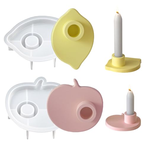 Silikonformen Gießformen Kerzenhalter, Silikon Äpfel/Zitrone Formen Kerzenständer, DIY Giessform Gipsformen zum Gießen, Silikonform für Stabkerzen und Teelichter (2PCS) von Kaezuy