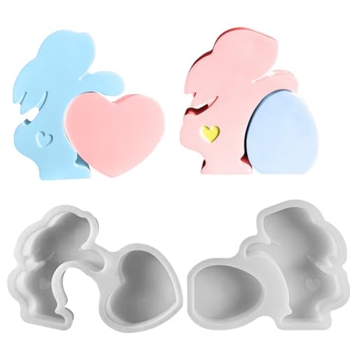 Silikonformen Gießformen Ostern Kaninchen, Osterhase Silikonform, 3D Kaninchen Gießform Ostern Backform, Hase Gießformen Silikon Giessform for Gips, Sojawachs Kerzen, Handwerk (C) von Kaezuy