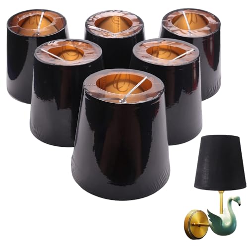 Kafei Schwarze Lampenschirme mit Gold Futter Clip auf Licht Schirmen Kerzen Kronleuchter Lampen Schirme, 6 Set Kafei Schwarze Lampenschirme mit Gold Futter Clip auf Licht Schirmen Kerzen Kronleuchter Lampen Schirme, 6 Set von Kafei