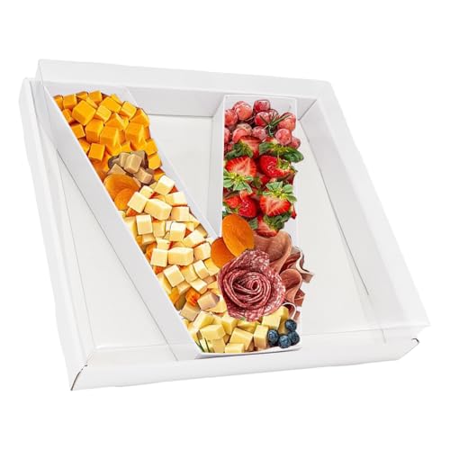 Befüllbare Pappmaché-Zahlen, Buchstaben, Pappausschnitte, Charcuterie-Brett, Lebensmittel, Süßigkeiten, Cupcake-Tablett, Party, dekorative Box (Buchstabe V, Weiß), 31,8 cm von Kafucize