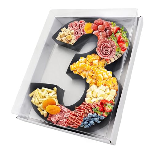 Befüllbare Pappmaché-Zahlen, Buchstaben, Pappausschnitte, Charcuterie-Brett, Lebensmittel, Süßigkeiten, Cupcake-Tablett, Party, dekorative Box (Nummer 3, schwarz), 31,8 cm von Kafucize