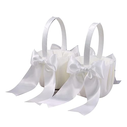 Kahdsvby Weißer Blumenmädchenkorb, Hochzeitskorb für Blumenmädchen, niedlicher Satin-Blumenmädchenkorb Körbchen, 2 Stück Kahdsvby Weißer Blumenmädchenkorb, Hochzeitskorb für Blumenmädchen, niedlicher Satin-Blumenmädchenkorb Körbchen, 2 Stück von Kahdsvby