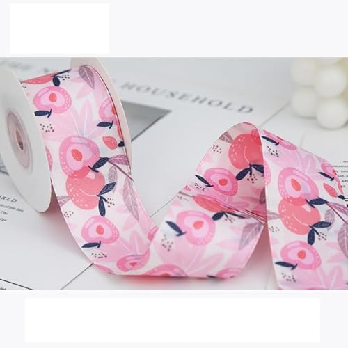 Doppelseitiges bedrucktes Polyester-Baumwollband, 4,5 m, für selbstgemachtes Haar-Accessoire oder Schleife, Stoffgewebe (Honig-Pfirsich, 4,5 cm x 4,5 m) von Kailikin