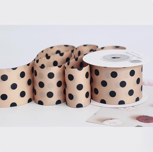 Gepunktetes Band mit Drahtrand, 4,1 cm x 4,5 m, Stoffstreifen für Haar-Accessoires, Schleifen, handgefertigte Materialien, Stoffstreifen, Blumensträuße, Verpackung (Light Coffee) von Kailikin